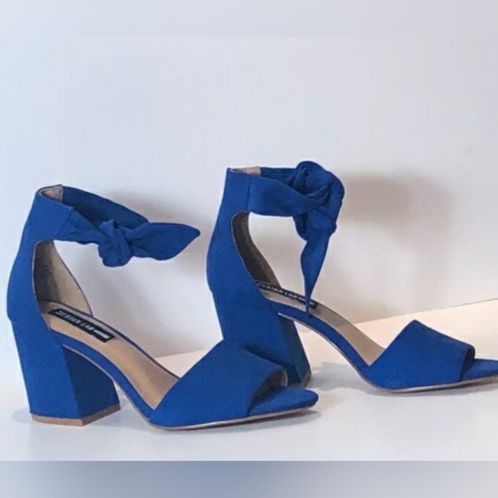 Blue block heels